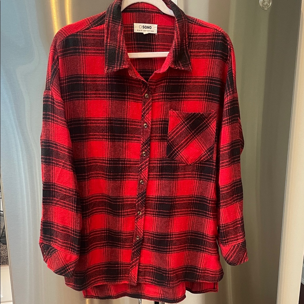 Ci Sono Red and Black Plaid Button Down Shirt